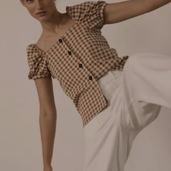 Madewell Tops - Madewell Gingham Jacquard Square-Neck Puff-Sleeve Top